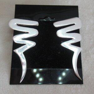 Sterling 925 Swirls Wave Zig Zag Pierced Earrings Signed Taxco Mexico 1.75" H